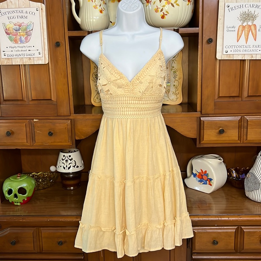 Love Tree Ivory Crochet Tiered Ruffle Slip Dress